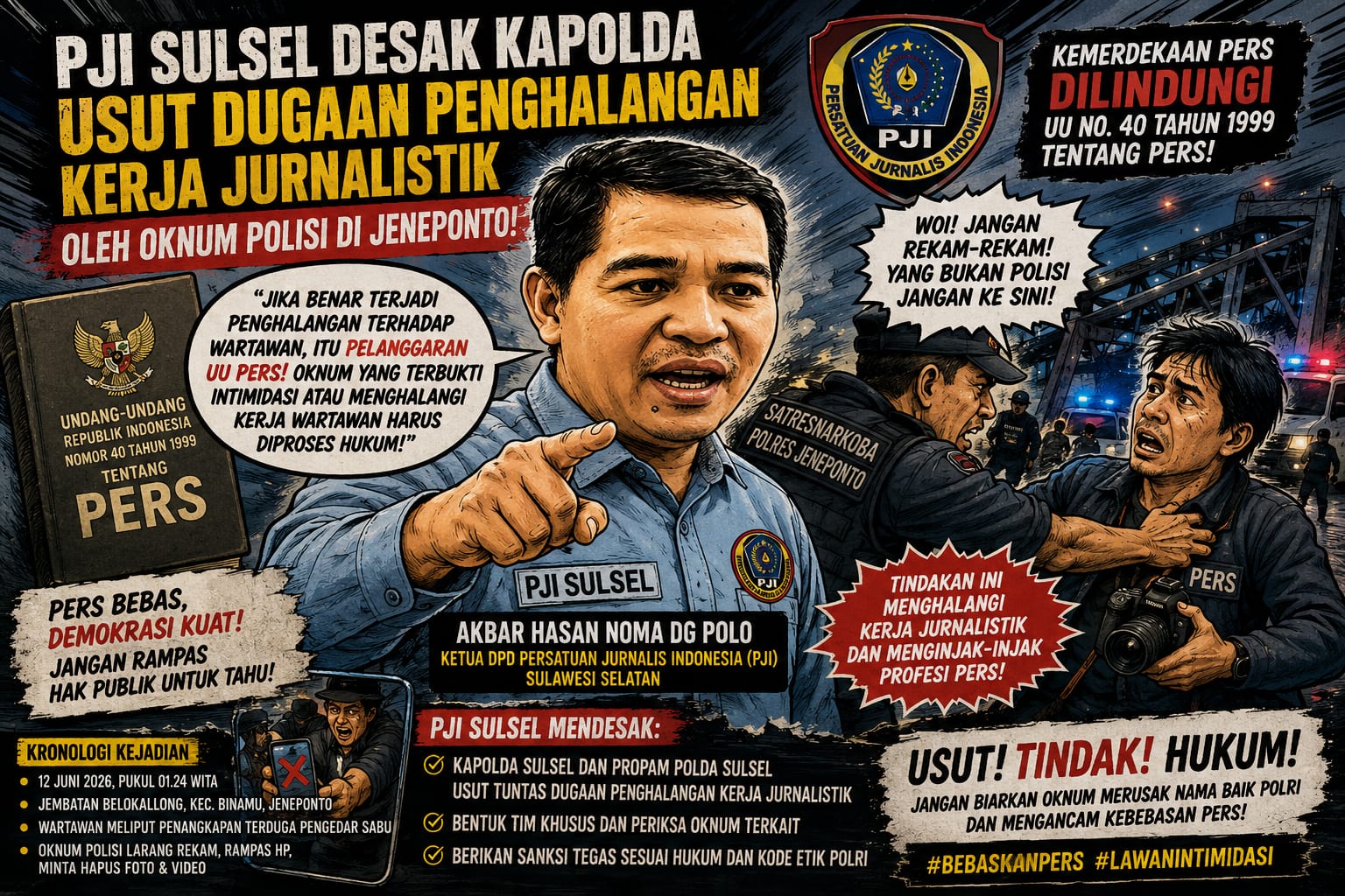 PJI Sulsel Desak Kapolda Usut Dugaan Penghalangan Kerja Jurnalistik oleh Oknum Polisi di Jeneponto