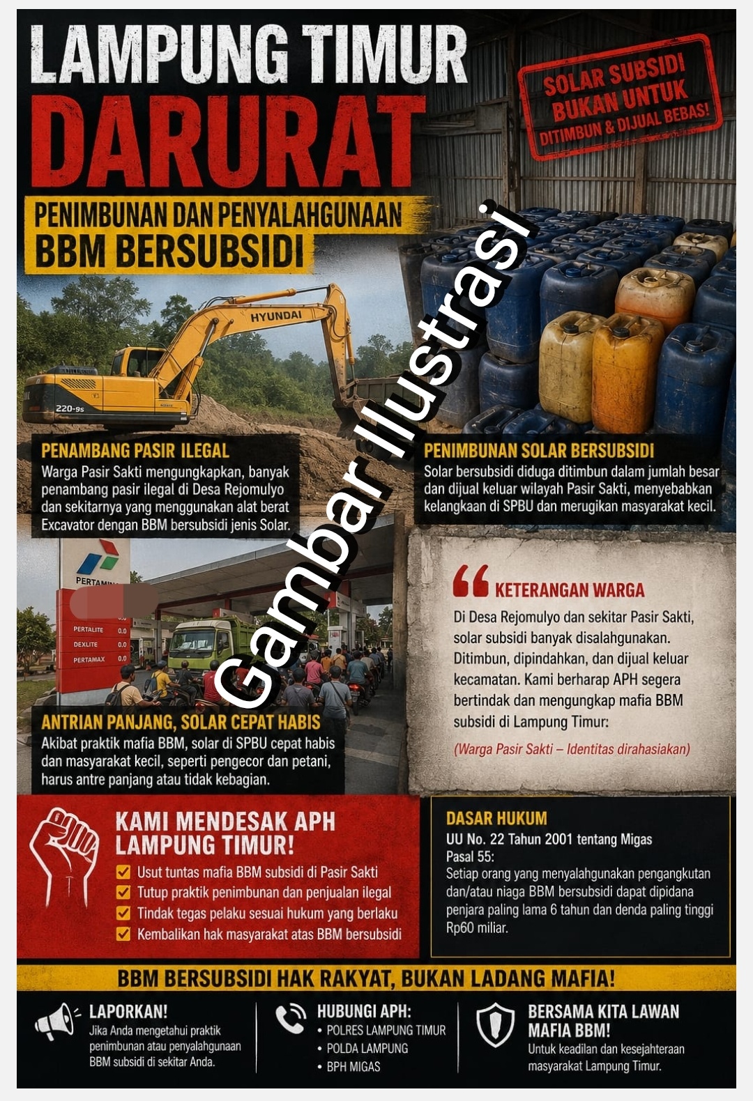 Lampung Timur Darurat Penimbunan dan Penyalahgunaan BBM Bersubsidi! Warga Pasir Sakti Minta APH Bongkar Dugaan Mafia Solar yang Diduga Memasok Tambang Pasir Ilegal