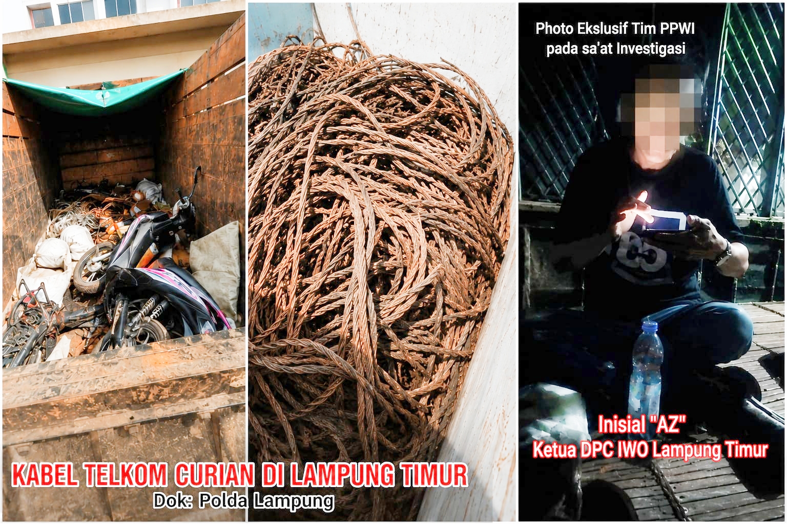 Berawal dari Temuan Tim PPWI! Polda Lampung Tangkap Sindikat Pencurian Kabel PT Telkom, Diduga Ketua IWO Lamtim Turut Terlibat